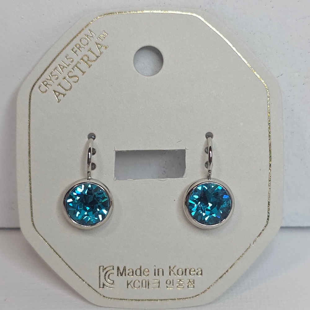 NEW! Crystal Earrings from Austria PlatinumPlated Leverback‎ Blue 10mm KoreaMade